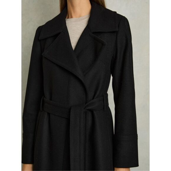Reiss Women's Black Rich Belted Wool Blend Trench Coat Size 14 NWT - Picture 4 of 12